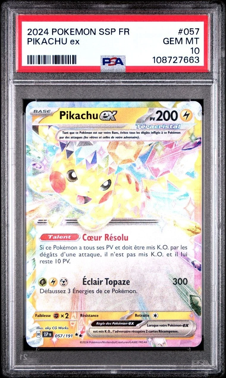 PSA 10 Pikachu ex 57/191 - Pokémon EV8 : Etincelles Déferlantes - Français