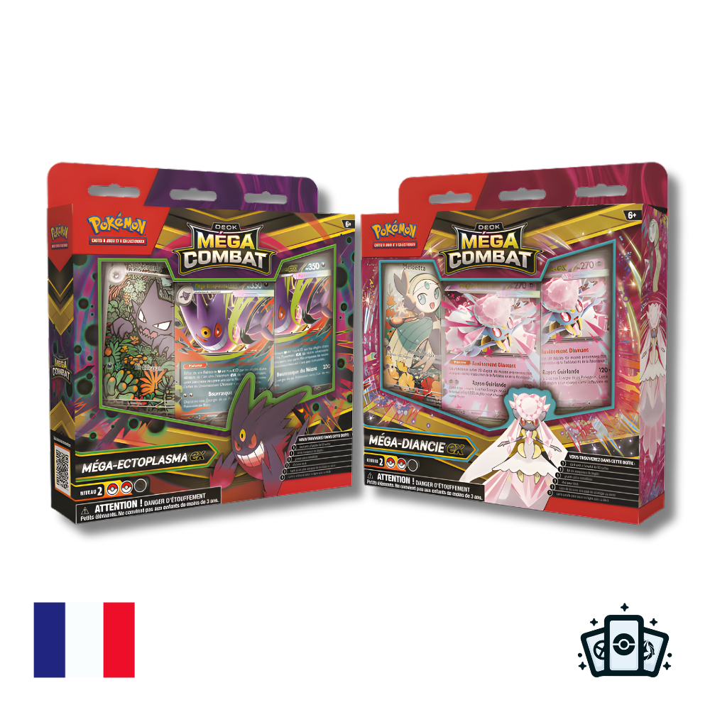 Lot de 2 Decks Mega Combat _ Mega-Ectoplasma et Mega-Diancie Pokémon - Français